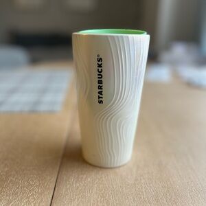 Starbucks Pearlized White Tumbler with Green Cap